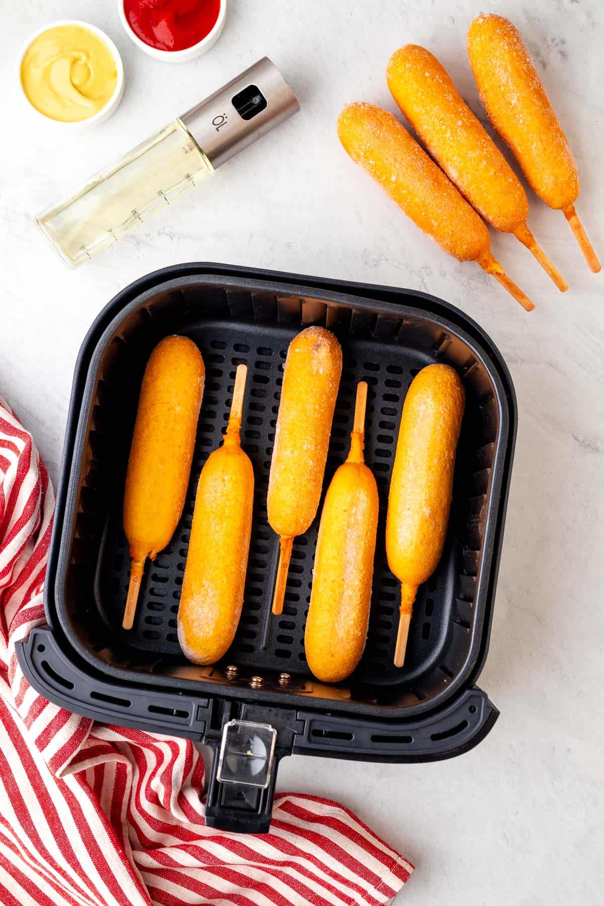 ingredients for the frozen corn dogs in the air fryer laid out