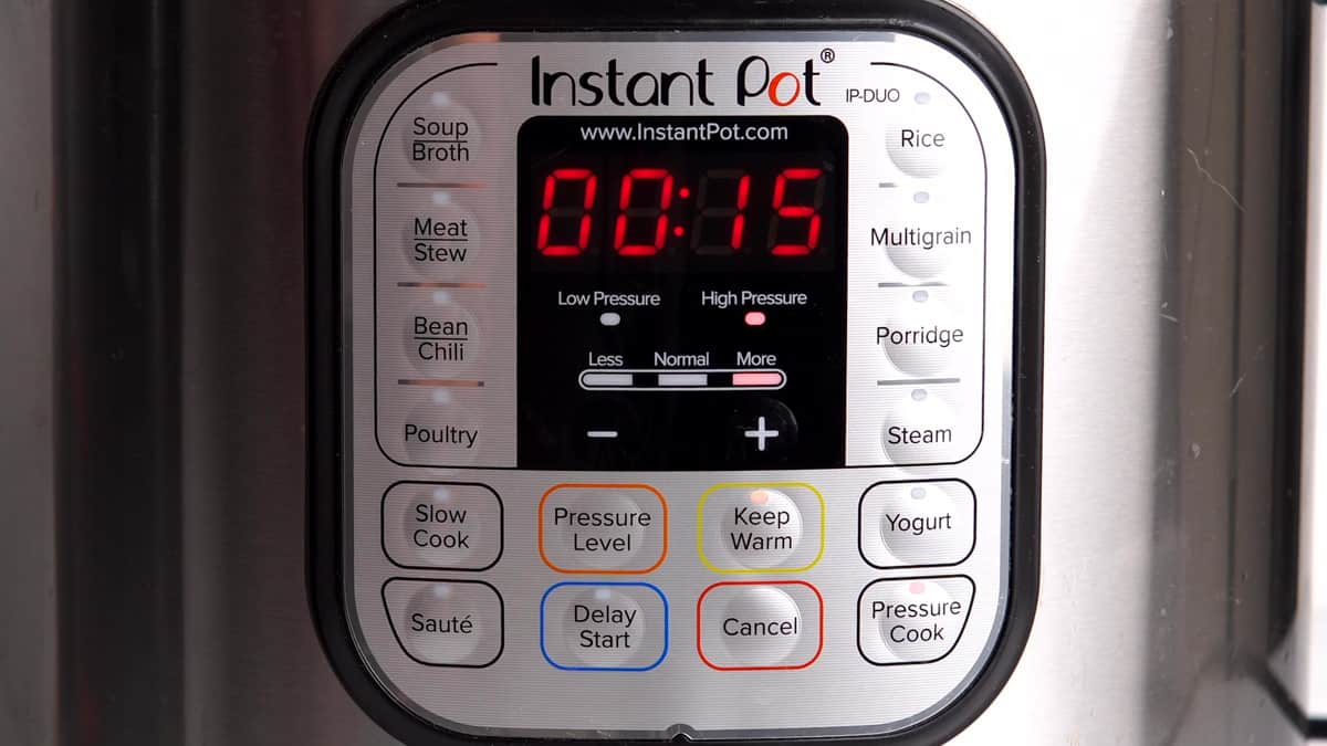 showing 15 minutes on the timer for the instant pot 